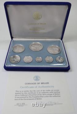 1974 Franklin Mint Coinage of Belize Proof Set Sterling Silver Set 8 Coins w COA