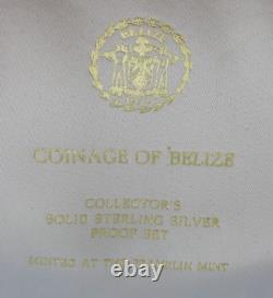 1974 Franklin Mint Coinage of Belize Proof Set Sterling Silver Set 8 Coins w COA