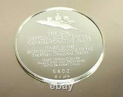 1974 Franklin Mint Sterling Silver 24K Gold Inlay Bicentennial Plate John Adams