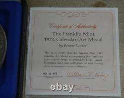 1974 Franklin Mint Sterling Silver Annual Calendar/Art Medal 295 Grams w COA