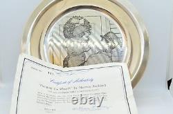 1974 Franklin Mint Sterling Silver Hanging the Wreath Norman Rockwell Plate COA