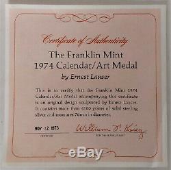 1974 Franklin Mint Zodiac Calendar Art Medal- 9 Oz. 925 Sterling Silver Box Coa