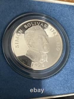 1974 Panama Simon Bolivar 20 Balboas Sterling Silver Proof Coin 3.8 oz ASW
