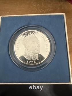 1974 Panama Simon Bolivar 20 Balboas Sterling Silver Proof Coin 3.8 oz ASW