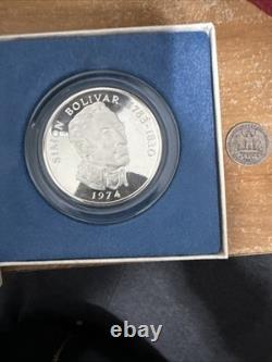 1974 Panama Simon Bolivar 20 Balboas Sterling Silver Proof Coin 3.8 oz ASW