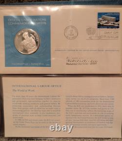 1974 UN Medallic First Day Covers, 5 Sterling Silver Medals, Franklin Mint COA
