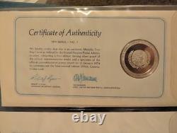 1974 UN Medallic First Day Covers, 5 Sterling Silver Medals, Franklin Mint COA