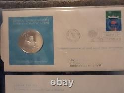 1974 UN Medallic First Day Covers, 5 Sterling Silver Medals, Franklin Mint COA