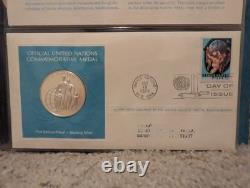 1974 UN Medallic First Day Covers, 5 Sterling Silver Medals, Franklin Mint COA
