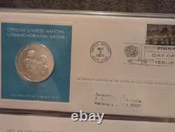1974 UN Medallic First Day Covers, 5 Sterling Silver Medals, Franklin Mint COA