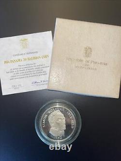 1974 panama 20 balboas sterling silver coin with COA Approx 4.57 Oz Of Silver