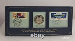 1975 0.964 oz SILVER APOLLO SPACE MISSION ART BAR/ROUND + STAMPS + LETTER