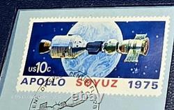 1975 0.964 oz SILVER APOLLO SPACE MISSION ART BAR/ROUND + STAMPS + LETTER