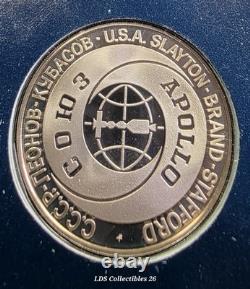 1975 0.964 oz SILVER APOLLO SPACE MISSION ART BAR/ROUND + STAMPS + LETTER