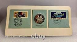 1975 0.964 oz SILVER APOLLO SPACE MISSION ART BAR/ROUND + STAMPS + LETTER