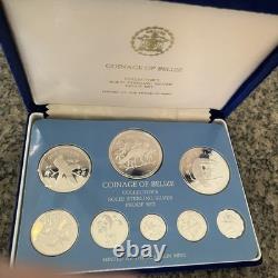 1975 Belize Proof Sterling Silver Coin Set 8 Coins Franklin Mint Box & COA