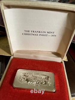 1975 CHRISTMAS INGOT The Open Sleigh FRANKLIN MINT 2.08 Oz. Sterling Silver