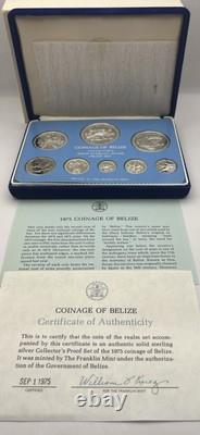 1975 Coinage Of Belize Solid Sterling Silver Proof Set Franklin Mint