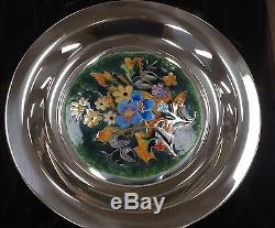 1975 FRANKLIN MINT STERLING SILVER CHAMPLEVE PLATE FOUR SEASONS SET of FOUR