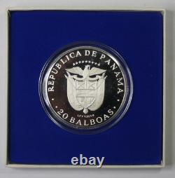 1975 Panama 20 Balboas Proof. 925 Sterling Silver Franklin Mint with COA & Box