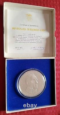 1975 Republic of Panama 20 Balboas Sterling Silver Proof Coin Franklin Mint wCOA