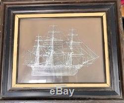 1976 Franklin Mint Frigate La Belle Poule Sterling Silver Silhouette Ship Framed