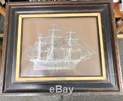 1976 Franklin Mint Frigate La Belle Poule Sterling Silver Silhouette Ship Framed