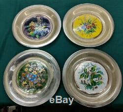 1976 Franklin Mint Sterling Silver Champleve Plate Four Seasons Complete Set Lot