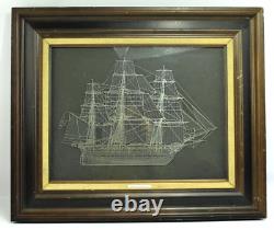 1976 Franklin Mint Sterling Silver Frigate La Belle Poule Ship Silhouette Framed