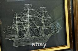1976 Franklin Mint Sterling Silver Frigate La Belle Poule Ship Silhouette Framed