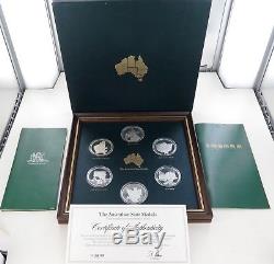 1976 Franklin Mint The Australian State Medals Sterling Silver Set + Box Coa
