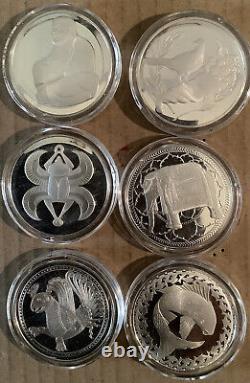 1977 Franklin Mint Good Luck Collection Sterling Silver Medal Set of Six Rounds