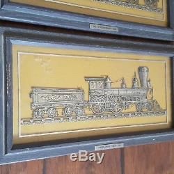 1977 Franklin Mint Sterling Silver Silhouette Set Framed Train Locomotive Engine