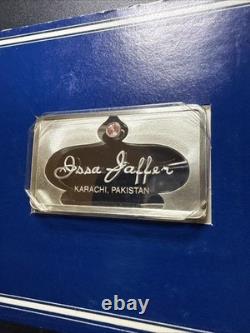 1977 ISSA JAFFER KARACHI PAKISTAN Pink Topaz 925 Silver Bar by Franklin Mint OGP