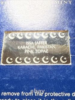 1977 ISSA JAFFER KARACHI PAKISTAN Pink Topaz 925 Silver Bar by Franklin Mint OGP