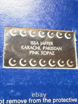 1977 ISSA JAFFER KARACHI PAKISTAN Pink Topaz 925 Silver Bar by Franklin Mint OGP