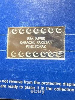 1977 ISSA JAFFER KARACHI PAKISTAN Pink Topaz 925 Silver Bar by Franklin Mint OGP