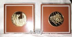 1977 Raphael's Angel 2 Coin Gold Plated 925 S. Silver Medal Set Franklin Mint