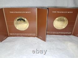 1977 Raphael's Angel 2 Coin Gold Plated 925 S. Silver Medal Set Franklin Mint