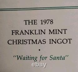 1978 Franklin Mint 1000 Grain Sterling Silver Ingot Waiting For Santa & COA