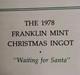 1978 Franklin Mint 1000 Grain Sterling Silver Ingot Waiting For Santa & Coa