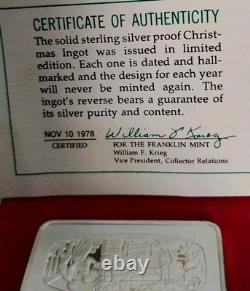 1978 Franklin Mint 1000 Grain Sterling Silver Ingot Waiting For Santa & COA