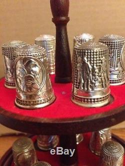 1978 Franklin Mint Sterling Silver 13 Colonies 13 Thimbles Set in Display Case