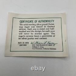 1978 Franklin Mint Waiting For Santa 500 Grains Sterling Silver Ingnot Bar