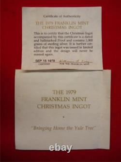 1979 FRANKLIN MINT XMAS INGOT 1000 GRAINS STERLING SILVER PROOF With0B/PAPERS