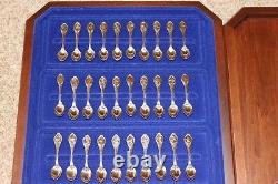 1979 Vintage Franklin Mint 50 State Bird Sterling Silver Mini Spoons Wood Case