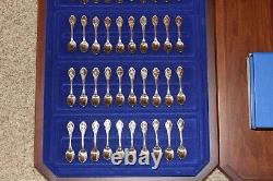 1979 Vintage Franklin Mint 50 State Bird Sterling Silver Mini Spoons Wood Case