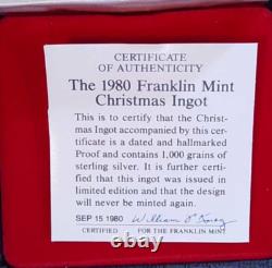 1980 Franklin Mint. 925 Sterling 1000 grains Ingot Christmas
