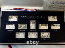 1980 US Olympic Postage Stamp 10 Piece Sterling Silver Ingot Set Ski Swim Track