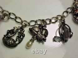1980 franklin mint sterling silver and jewels animals charm bracelet 7-3/8 inch